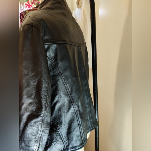 Black Leather Motorcycle Jacket - Picture 2 of 10